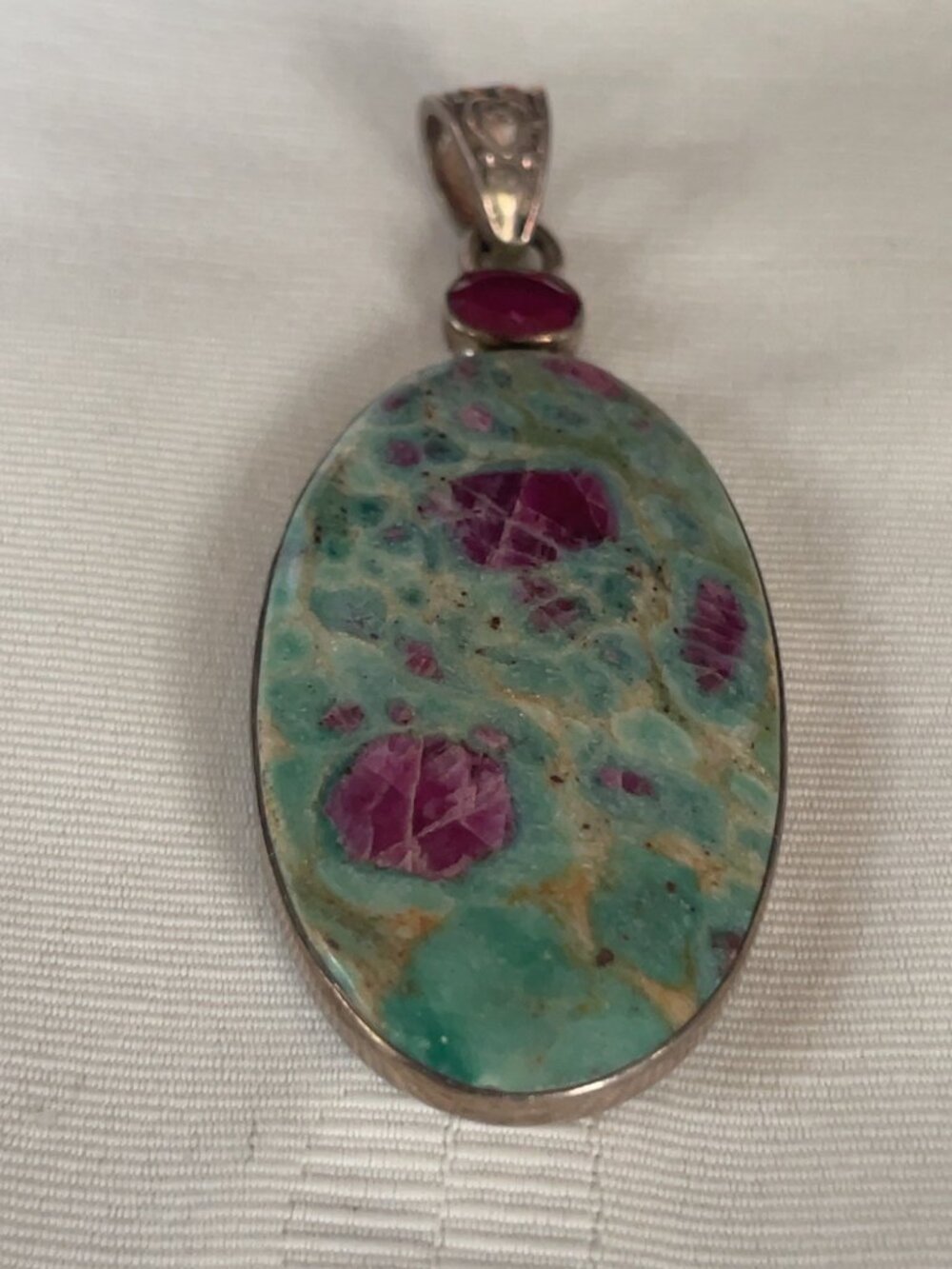 925 Sterling Silver Ruby in Fuchsite Pendant Pink Gemstone